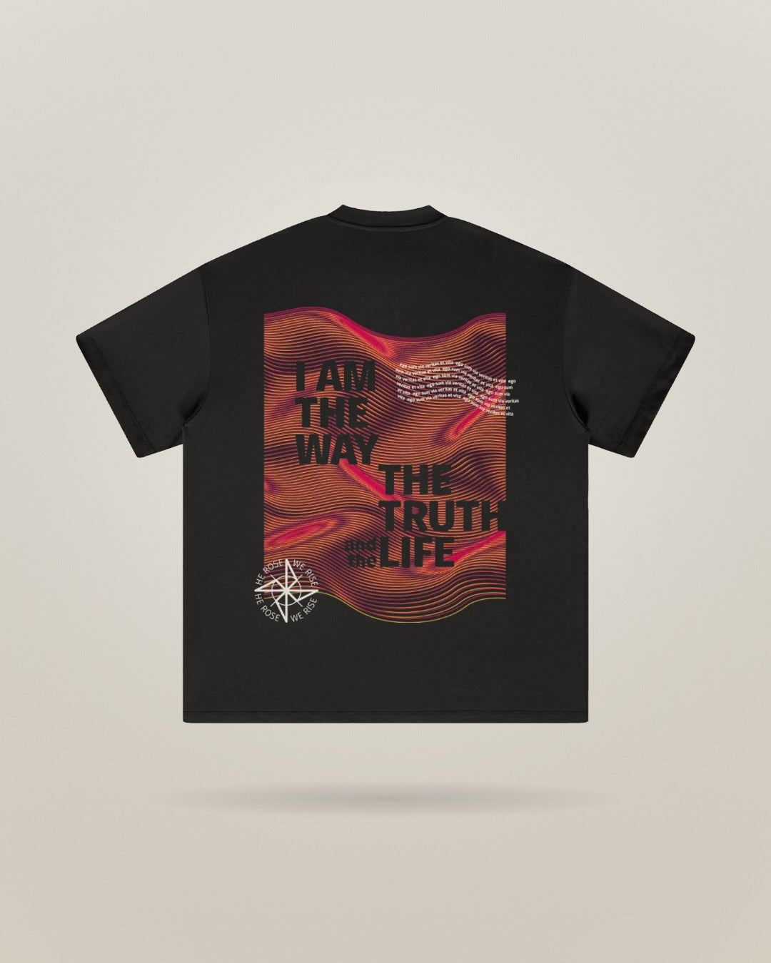 Black heavyweight tee, back print